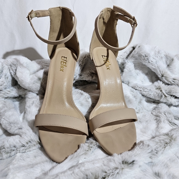 ElElax High Heels Stiletto Women's Ankle Strap Pumps Nude Open Toe Size 8.5B(M) - Picture 3 of 16